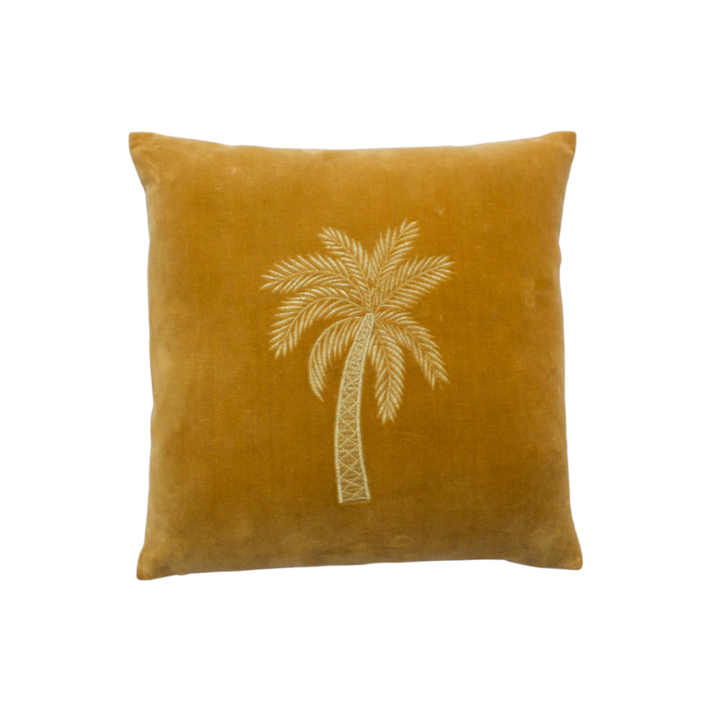 A la Hand Embroidered Palm Tree Velvet Cushion