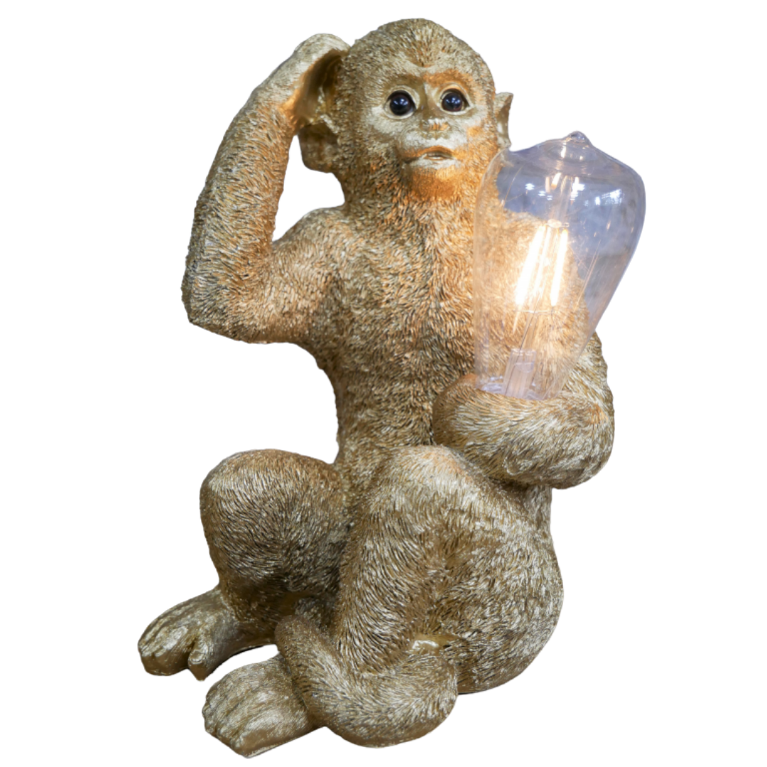 &Quirky Gold Sitting Monkey Battery Lamp