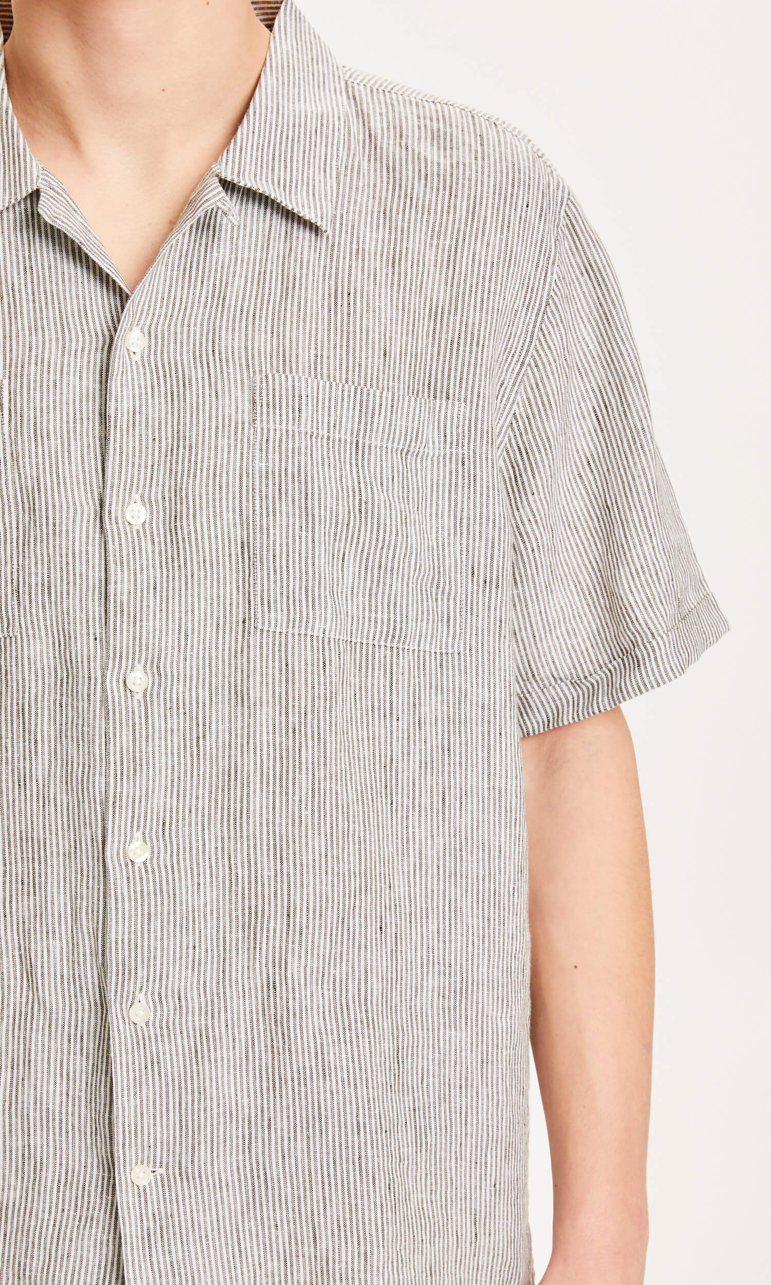 Knowledge Cotton Apparel  Wave SS Striped Shirt - Forrest Night