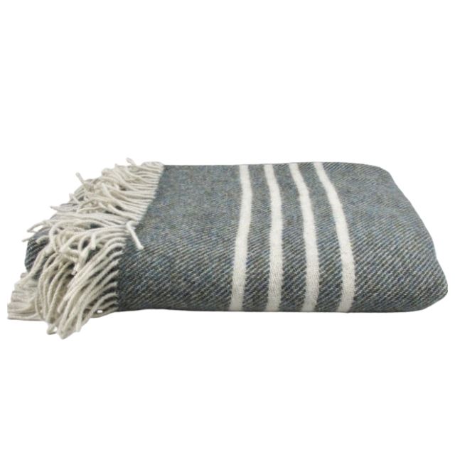 Trouva: Moss Green Banded Wool Blanket/Throw