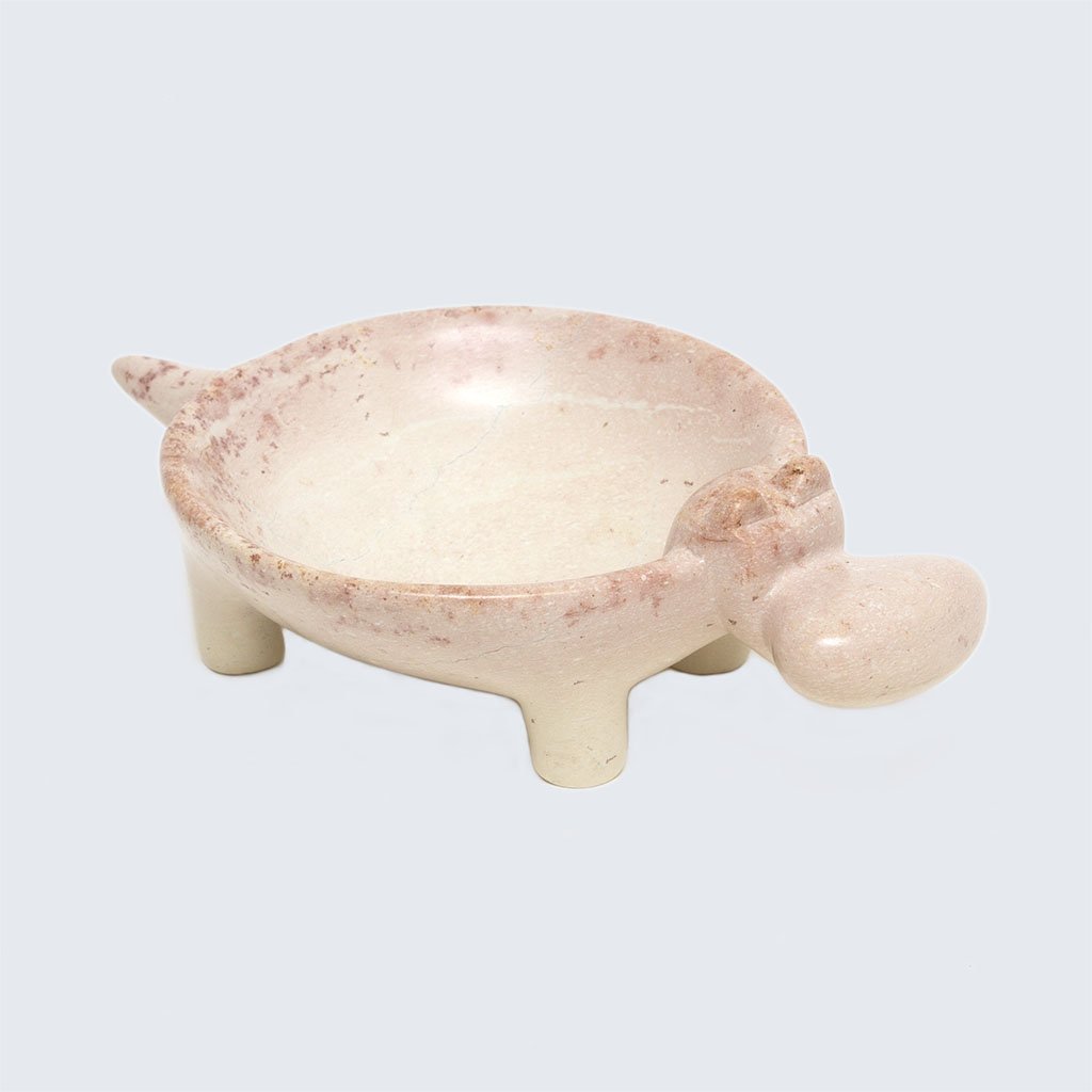 Kenyan Soapstone Hippo Dish 'Marbled Pink&#x27