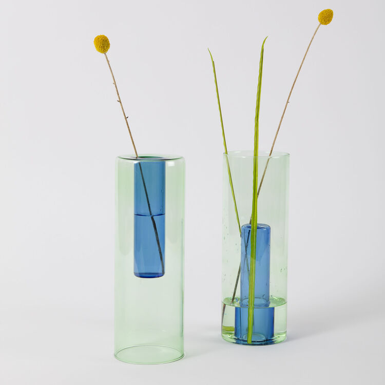 Block Design Green Reversible Glass Vase