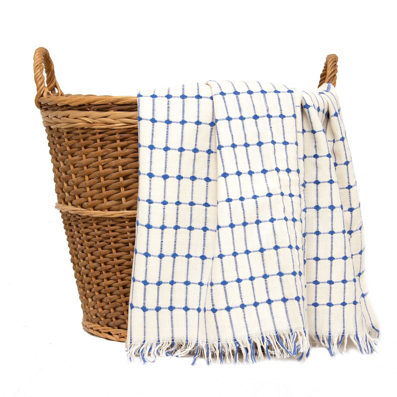 Tanzanian Table Cloth 'Blue Natural Checked&#x27