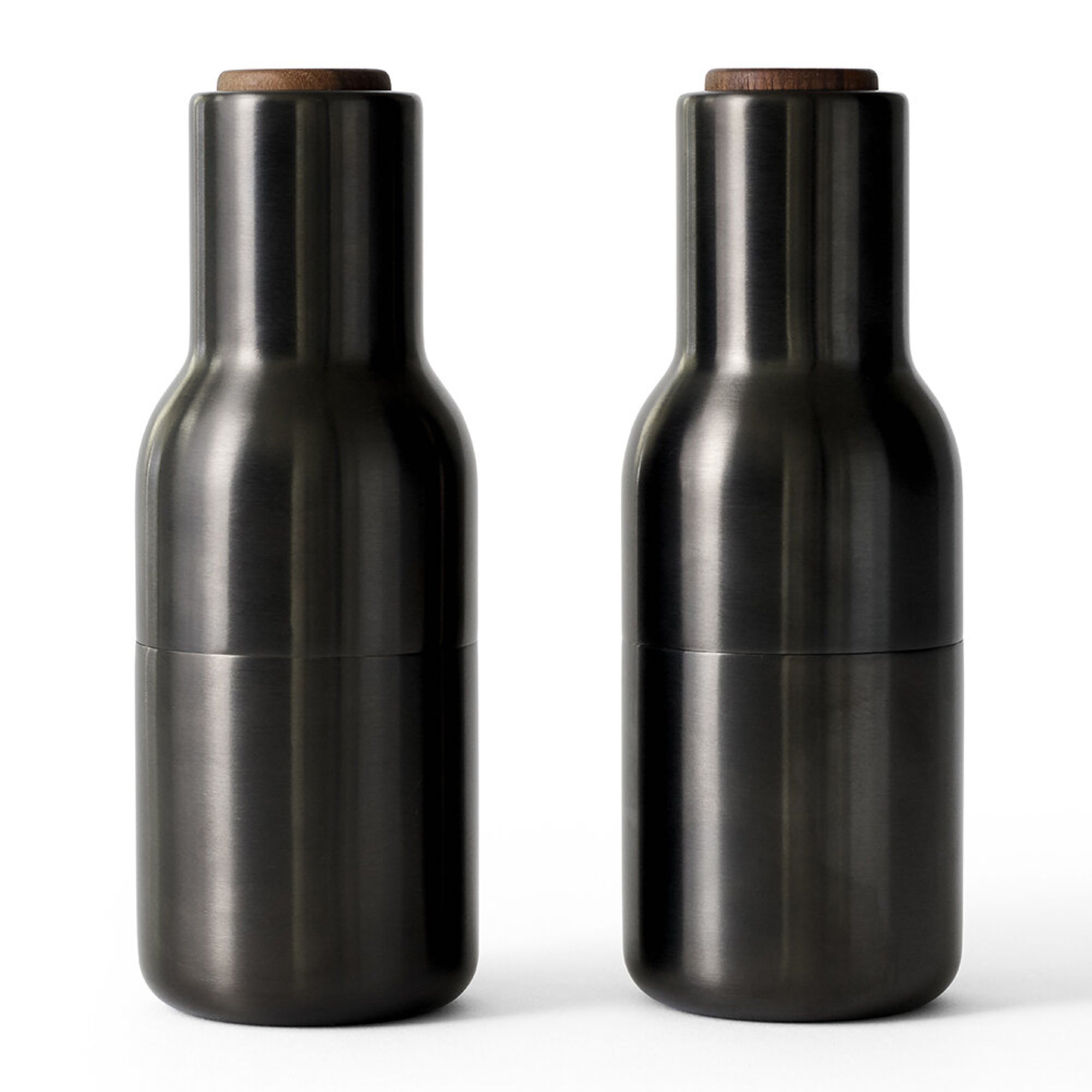 AUDO COPENHAGEN Set of 2 Bronzed Brass Bottle Grinders with Walnut Tops