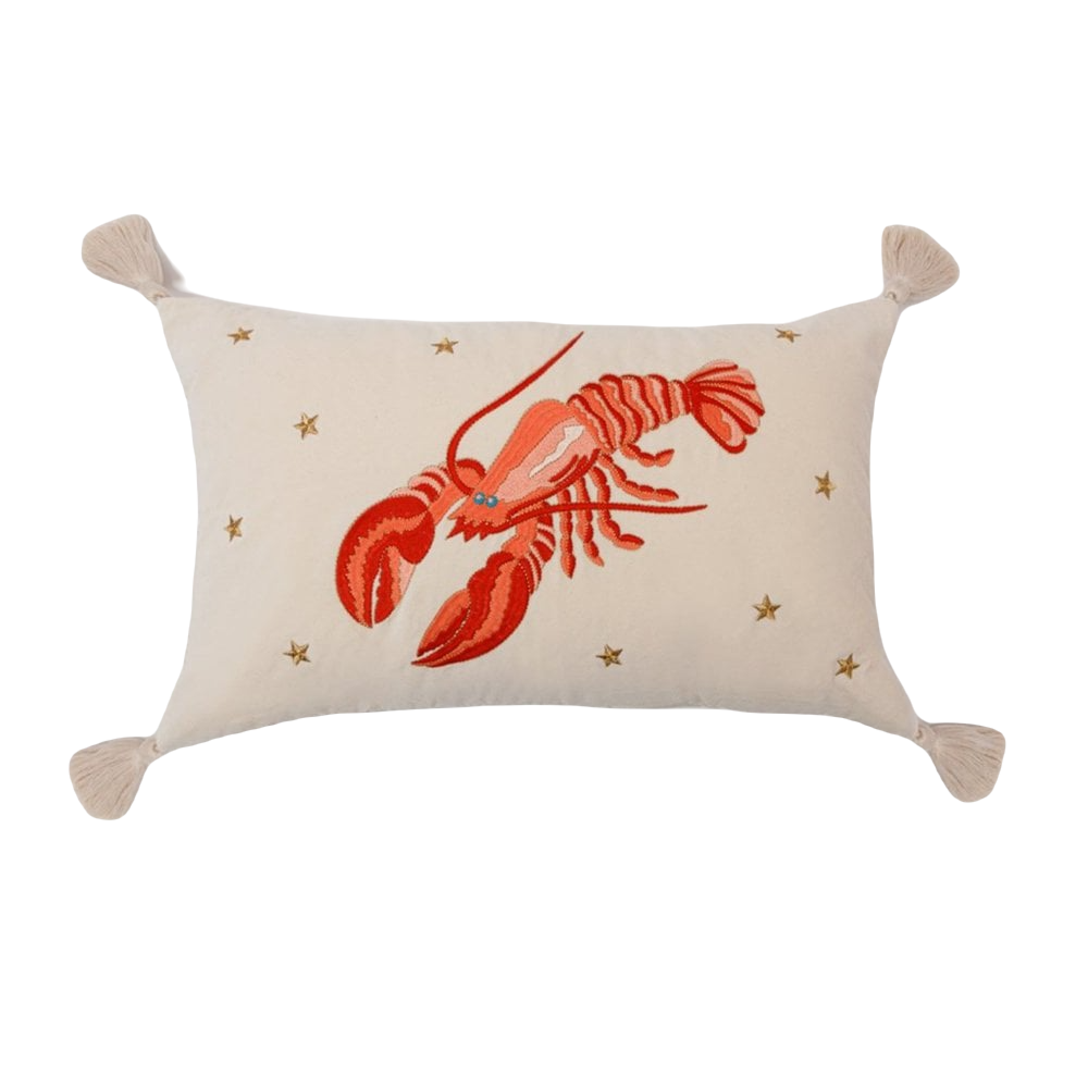 Elizabeth Scarlett Lobster Pearl Velvet Tassel Cushion