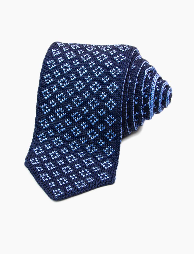 40 Colori Blue Small Diamonds Print Silk Knitted Tie