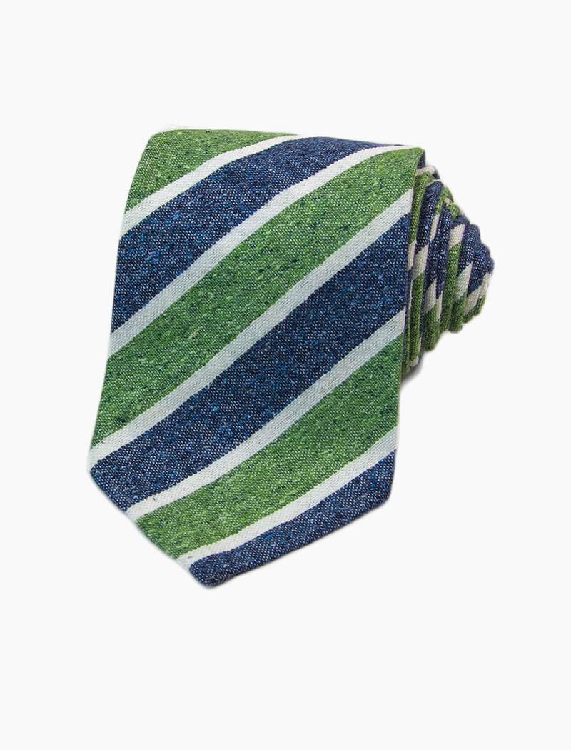 40 Colori Green Thick Striped Silk and Cotton Blend Tie