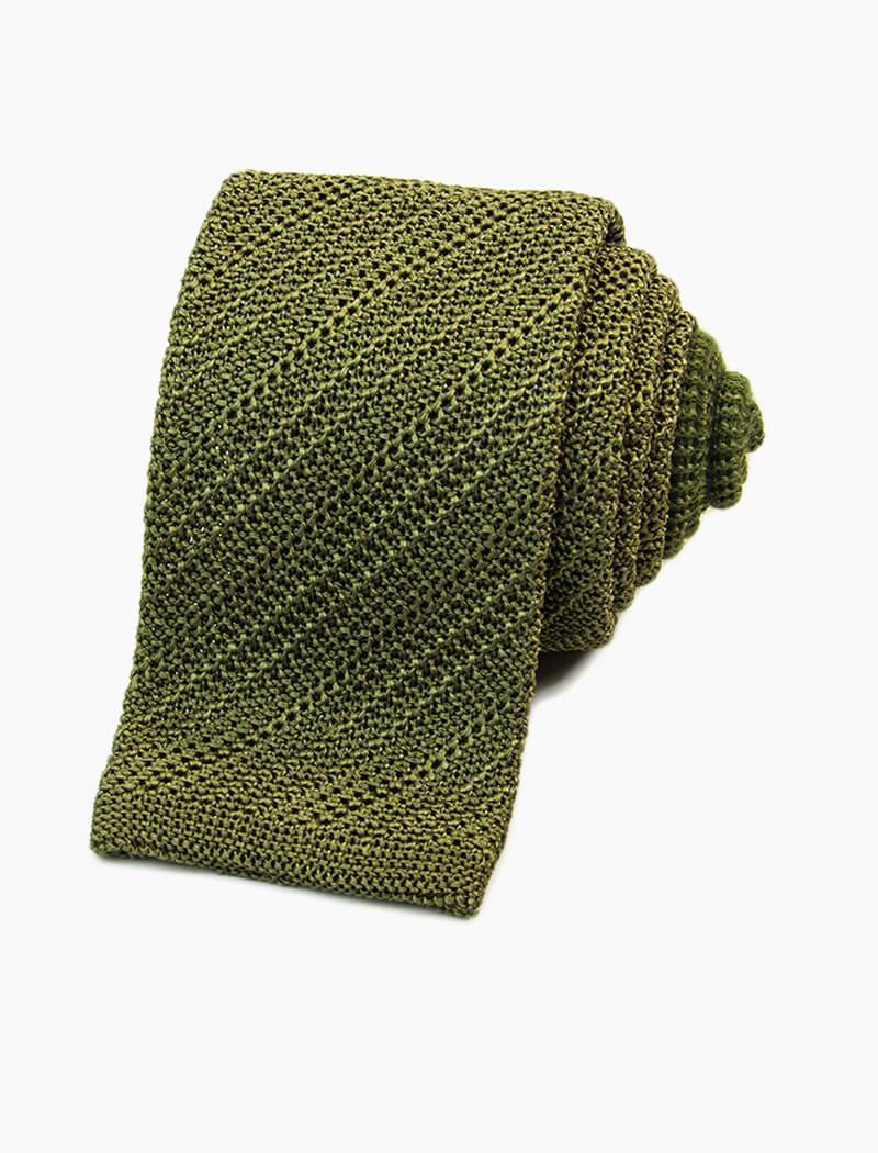 40 Colori Olive Green Solid Diagonal Silk Knitted Tie