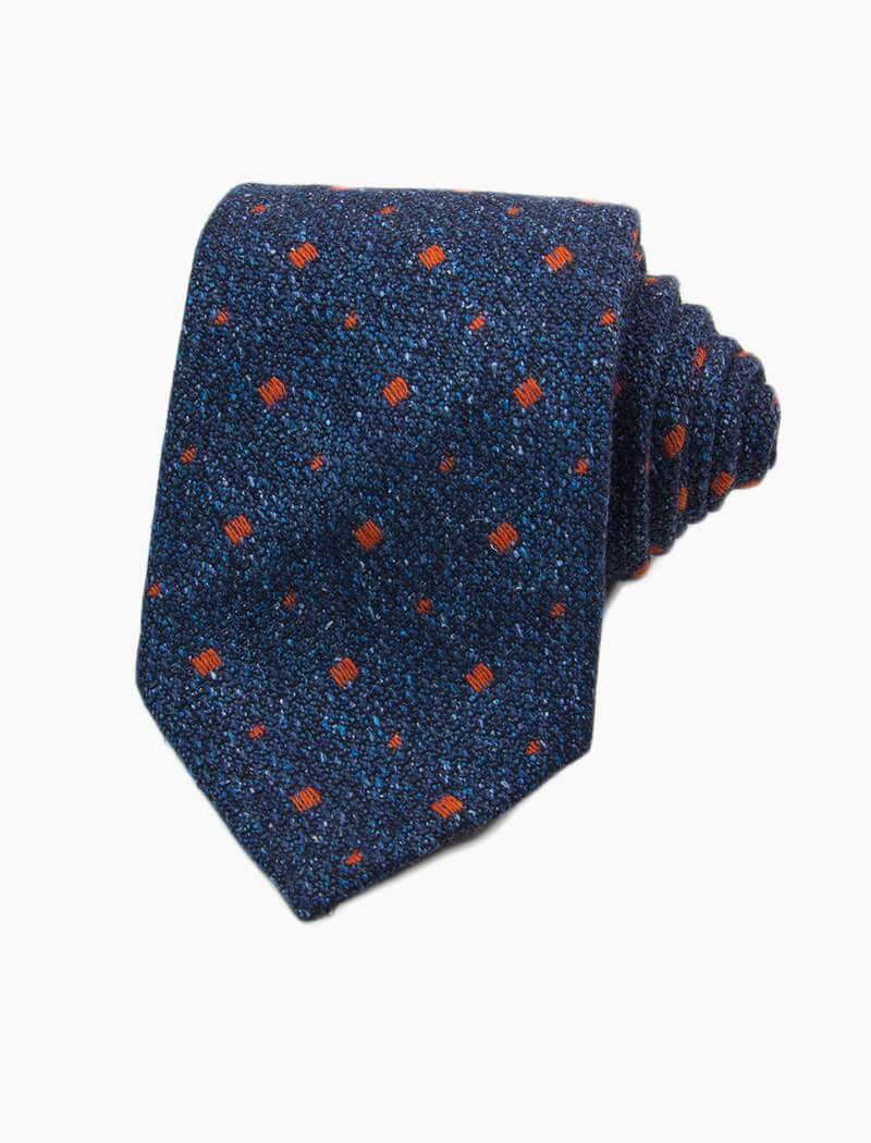 40 Colori Petrol Blue and Orange Small Squares Wool and Silk Tie
