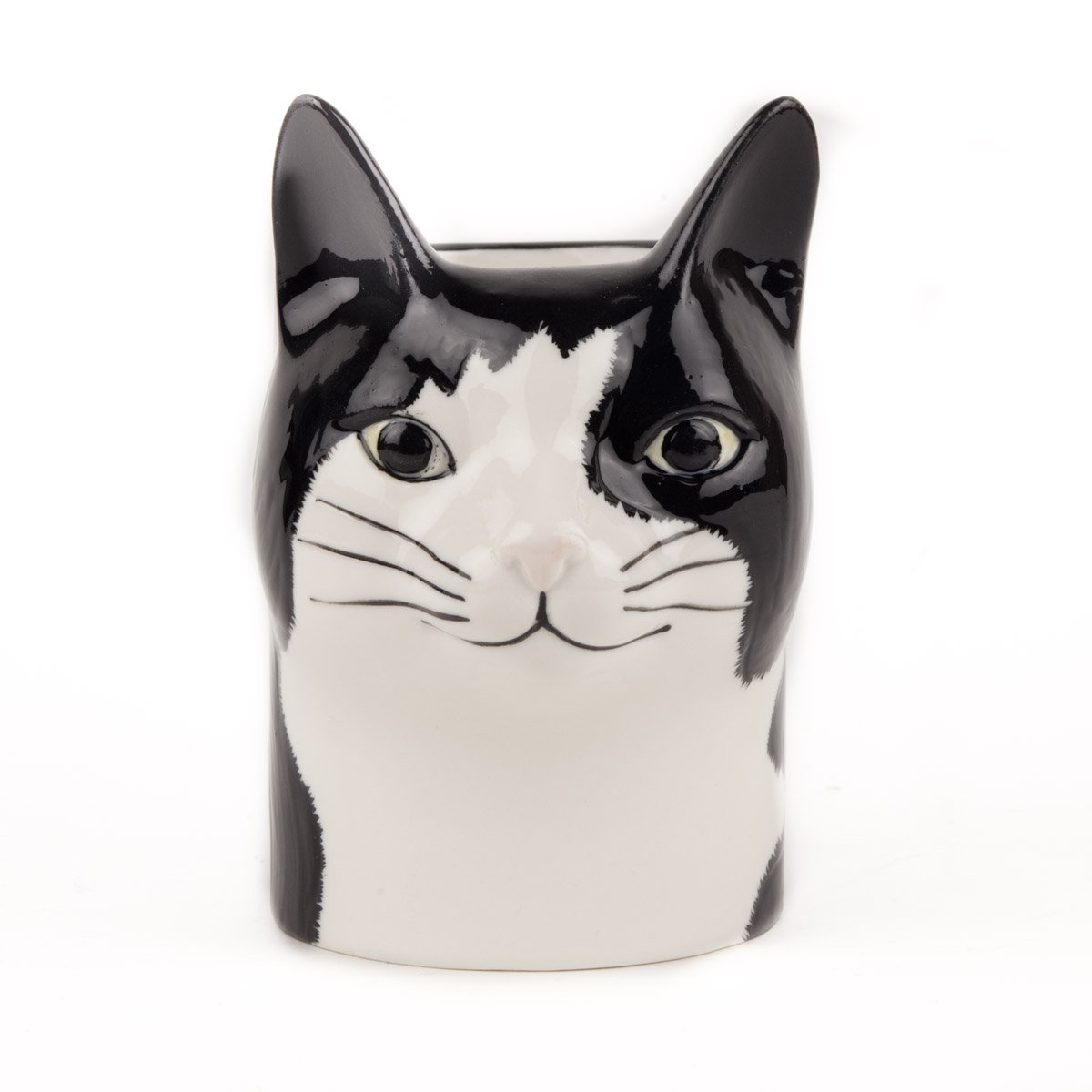 Quail Ceramics Barney Black and White Cat Pen Pot