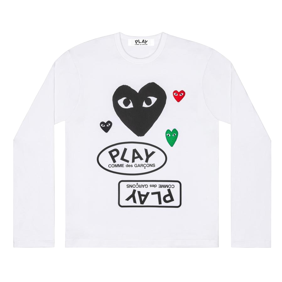Comme des Garcon Play Logo Longsleeve T Shirt With Black Heart White