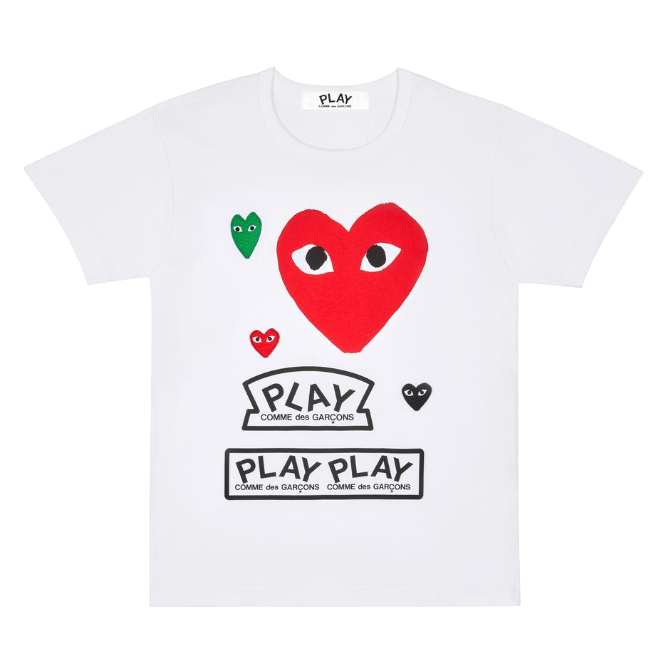 Comme des Garcon Play Logo T Shirt With Red Heart White