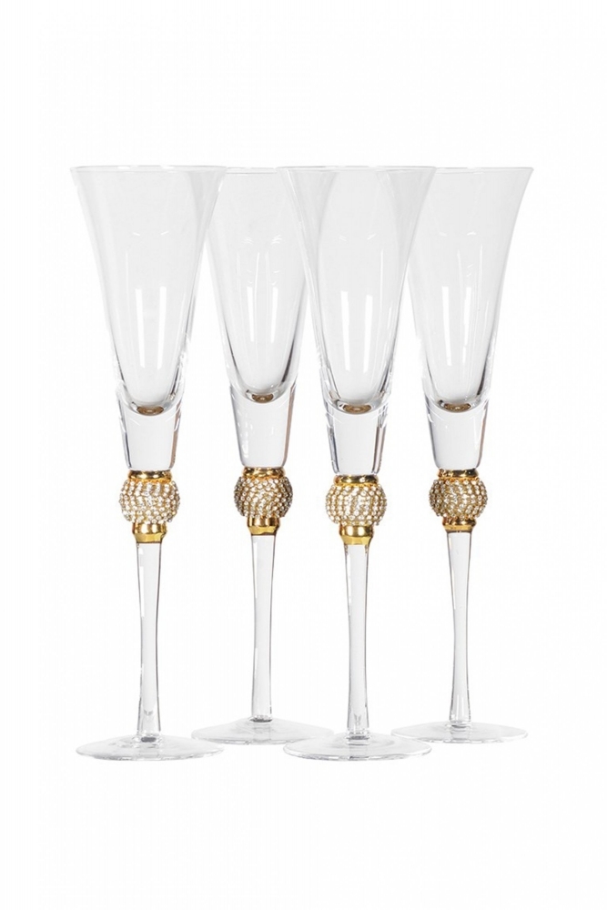 The Home Collection Set of 4 Gold Diamante Ball Champagne Glasses