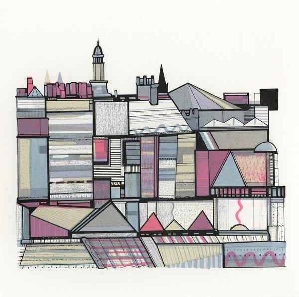 Susie Wright Colourful Roof Tops Hand Pulled Screen Print