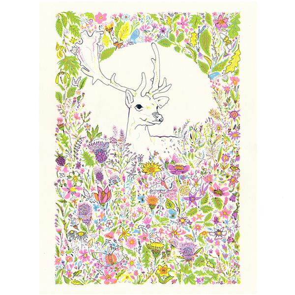 Susie Wright Floral Fawn Hand Pulled Screen Print