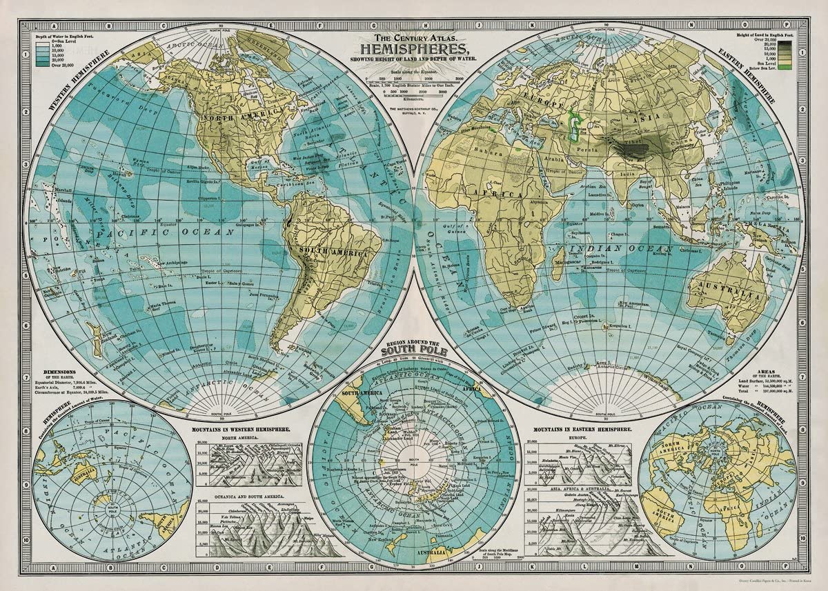Cavallini & Co Hemispheres Map - Vintage Poster | 51 x 71cm