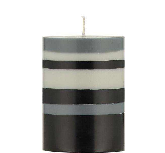 Medium Striped Eco Pillar Candle in Jet Black Gunmetal Grey & Gull Grey