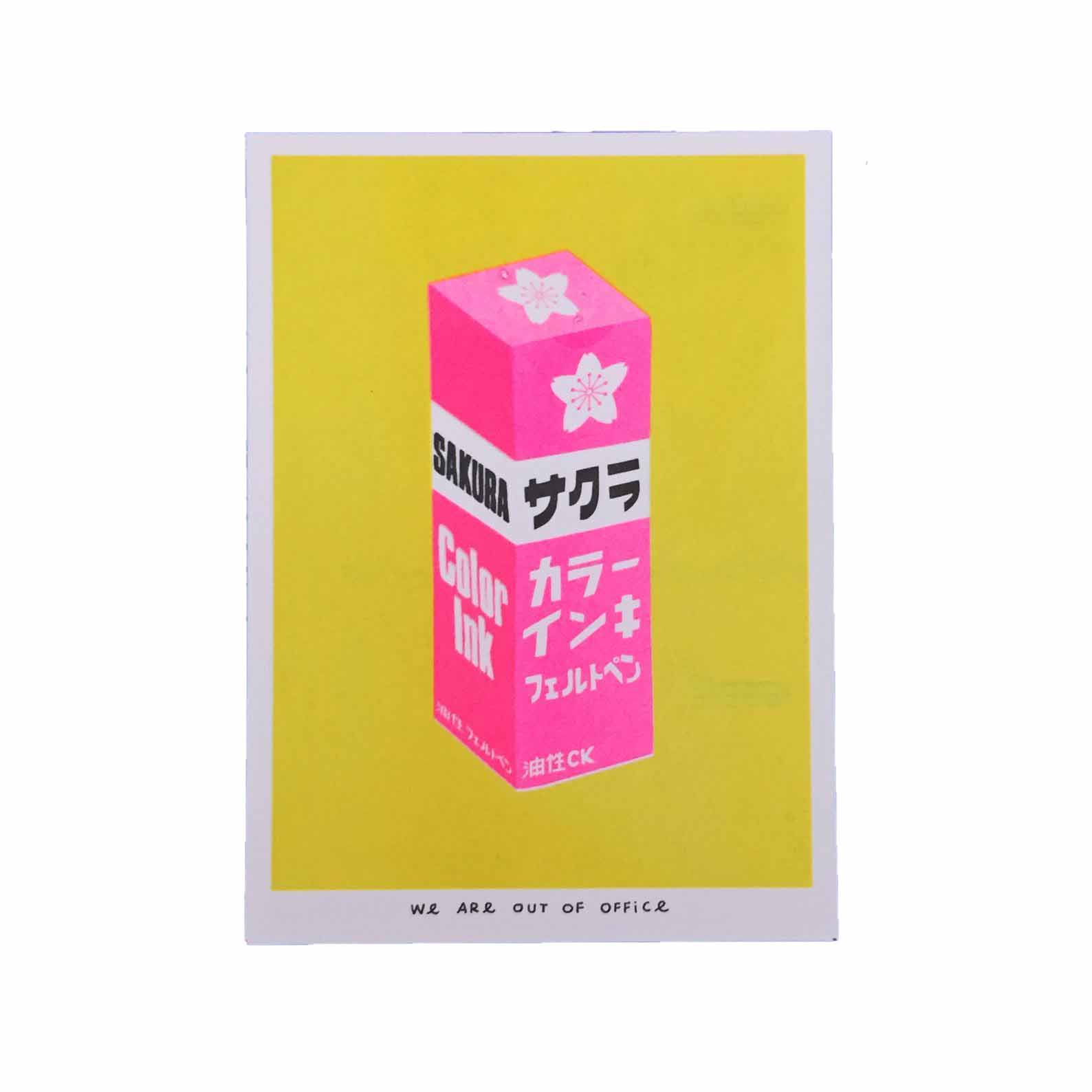 We are out of office  A Very Bright Japanese Package of Pink Sakura Ink Risograph Print