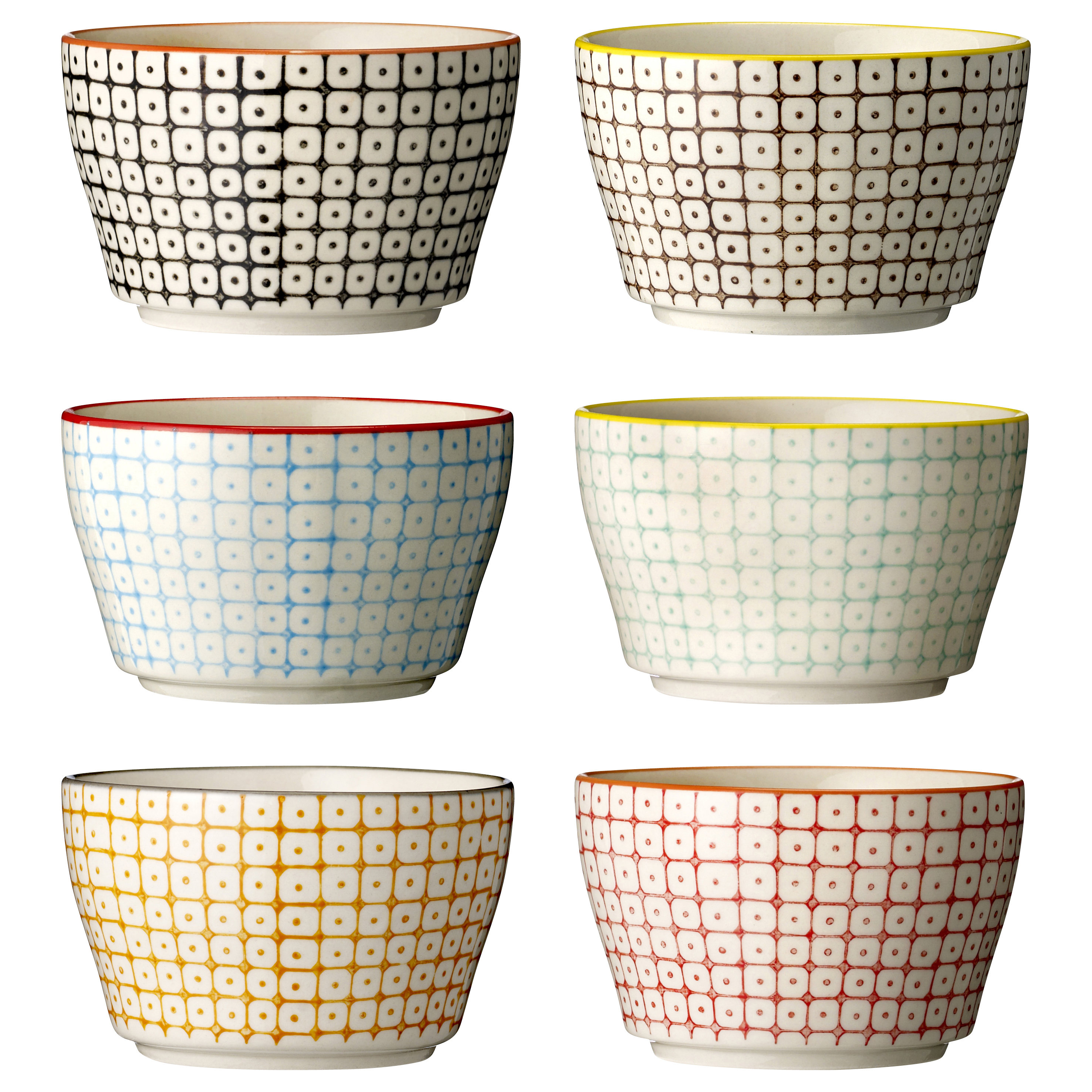 Bloomingville Set of 6 Carla Bowls, One of Each 6 Styles, Stoneware, D11xH6,5 cm