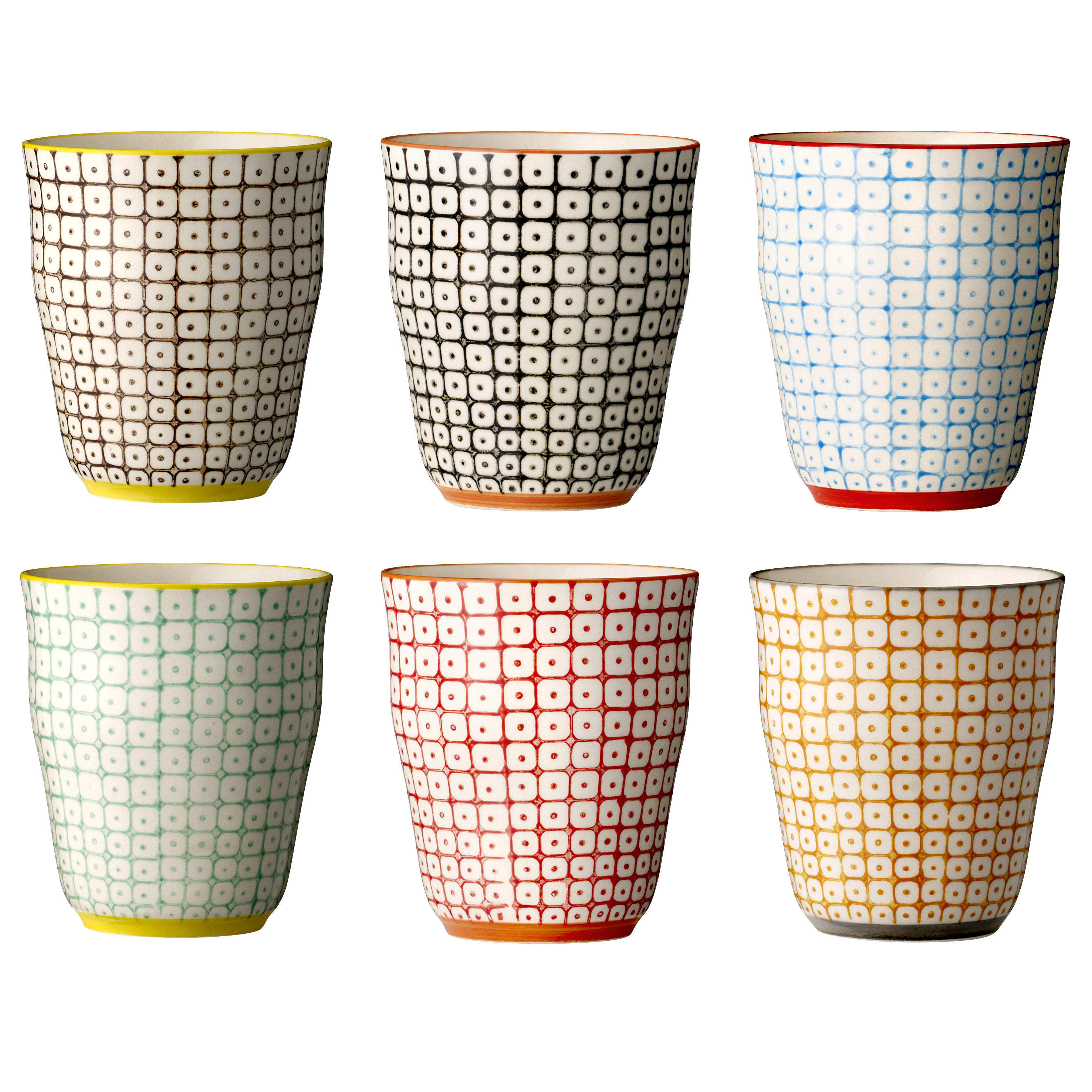 Bloomingville Set of 6 Carla Cups, One of Each 6 Styles, Stoneware, D8,5xH9,5 cm