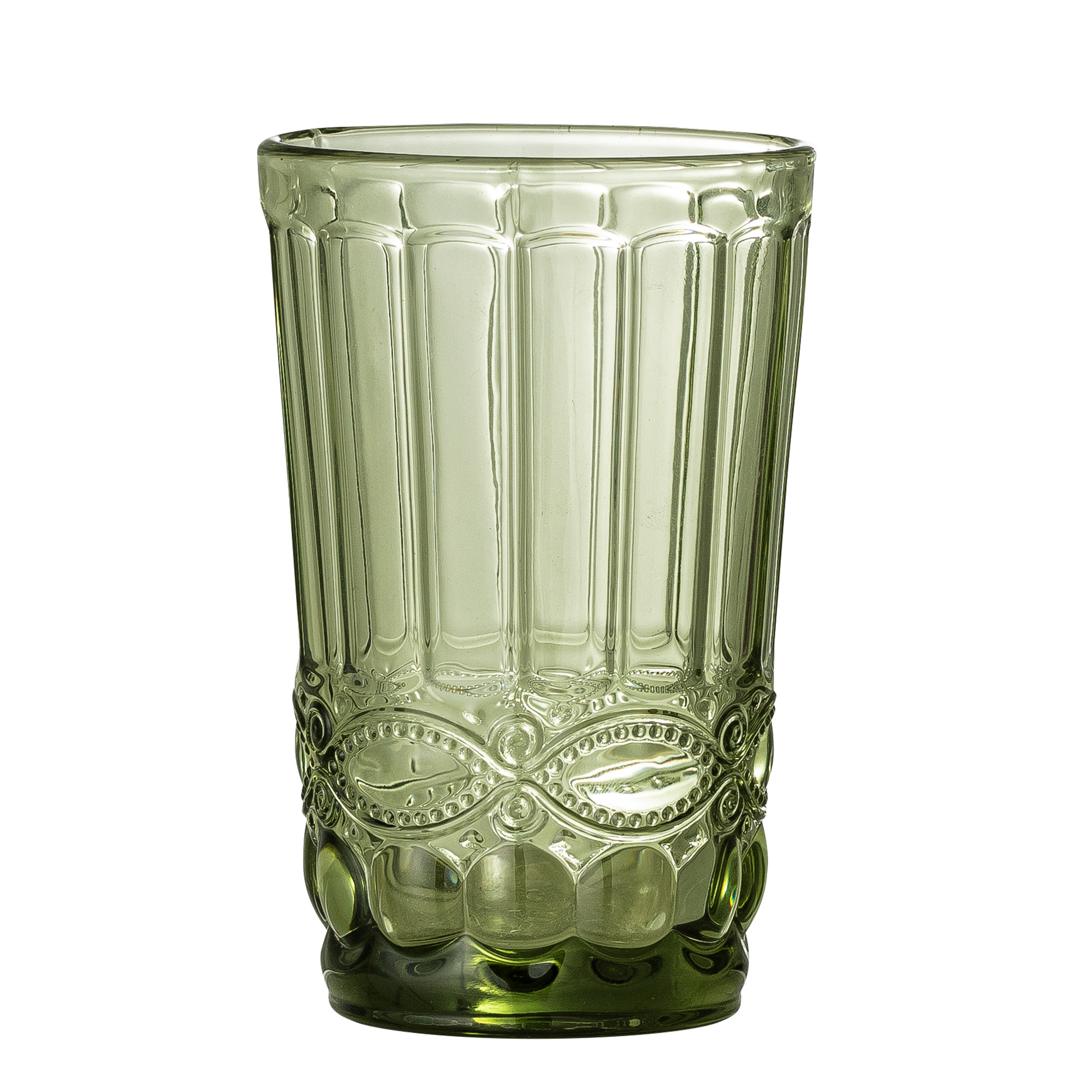 Bloomingville Pack of 4 Florie Drinking Glasses, Green, Glass, D8xH12,5 cm