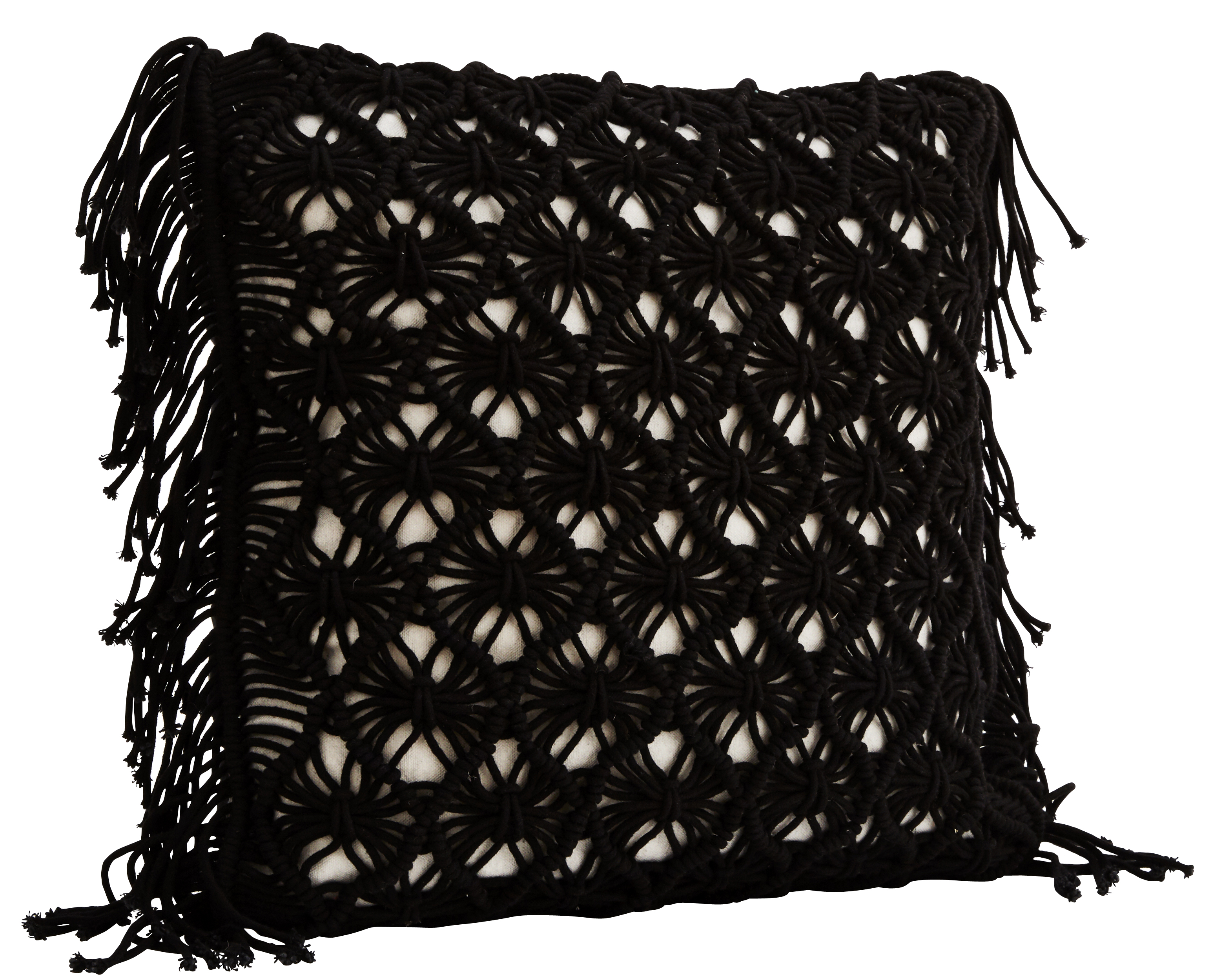 Madam Stoltz Fringed Crochet Cushion Cover