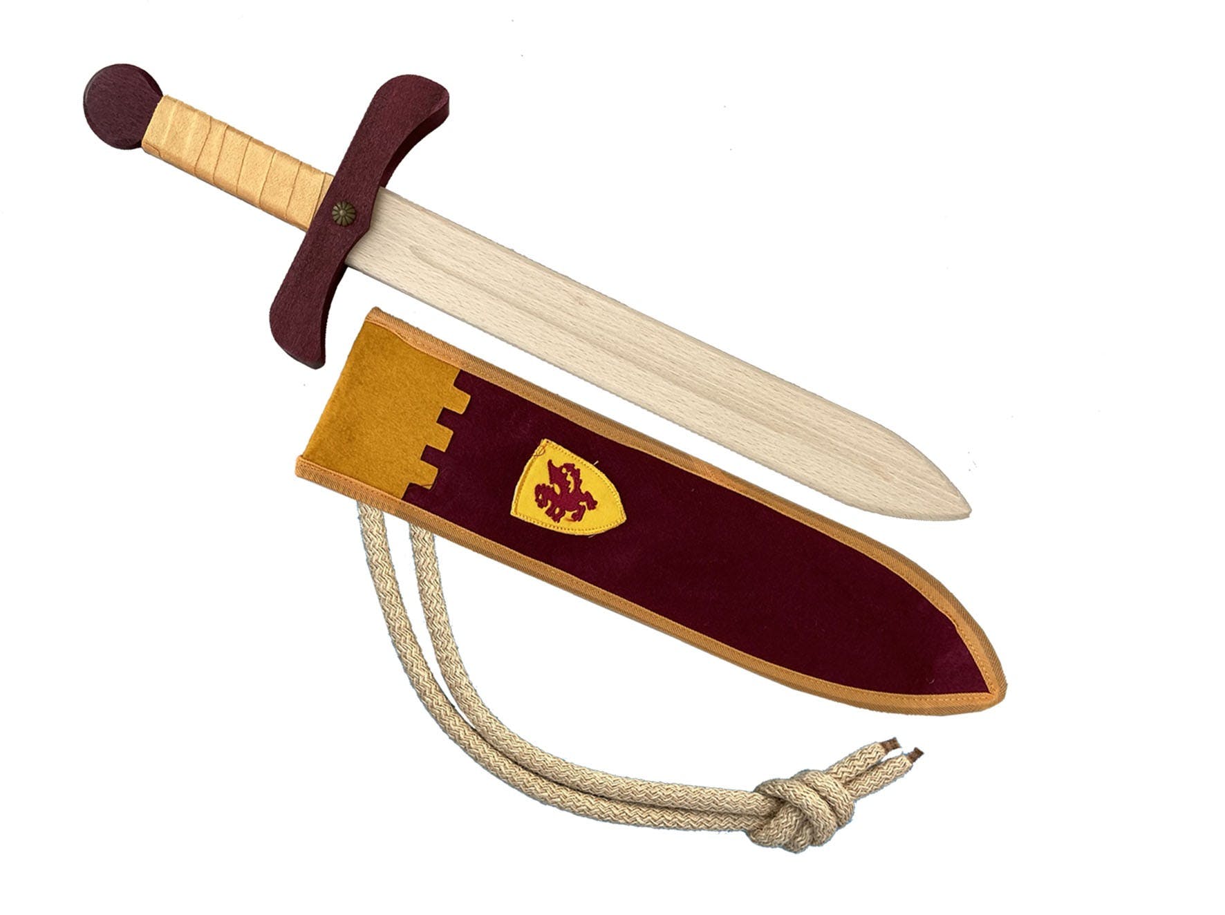 Kalid Wooden Sword With Sheath And Belt Burgundy Yellow