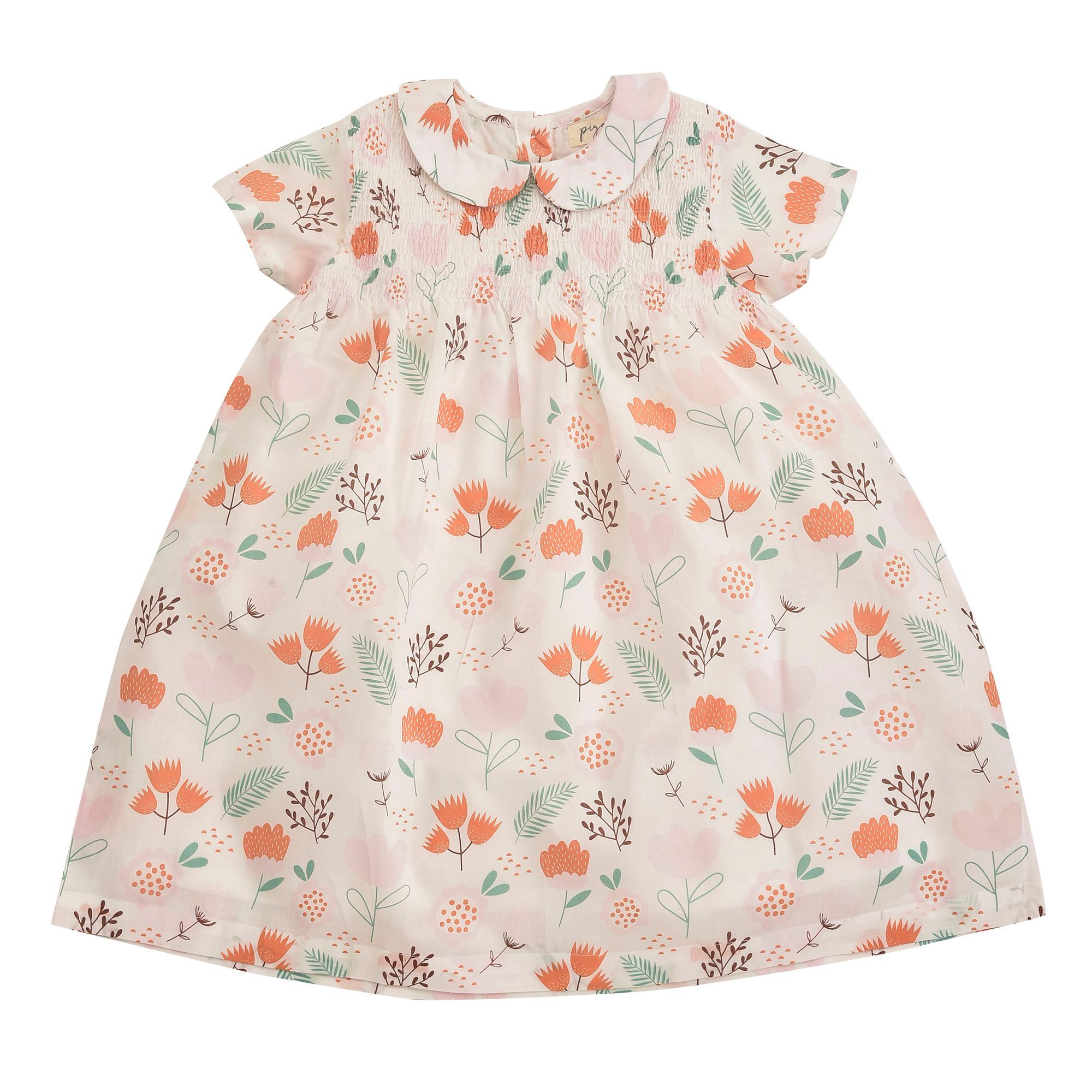 Pigeon Smock Peter Pan Collar Dress Pink Flowers