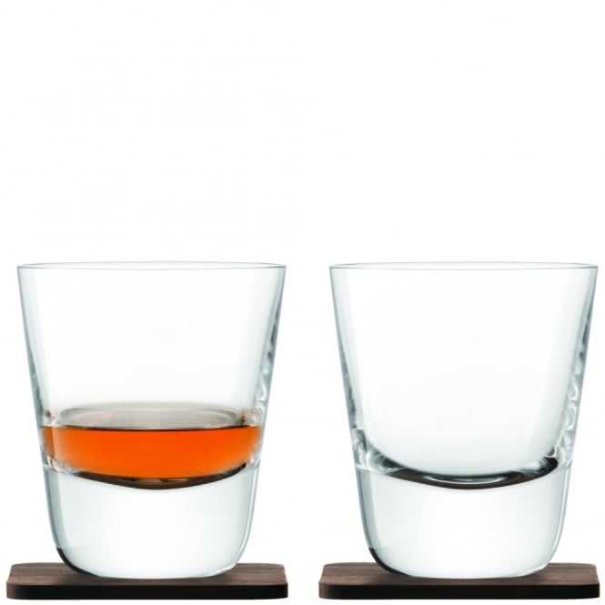 LSA International Set of 2 Whisky Arran Tumblers on Walnut Coasters 