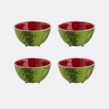Bordallo Pinheiro Watermelon Red & Green Ceramic Fruit 13CM Bowl - Set of 4