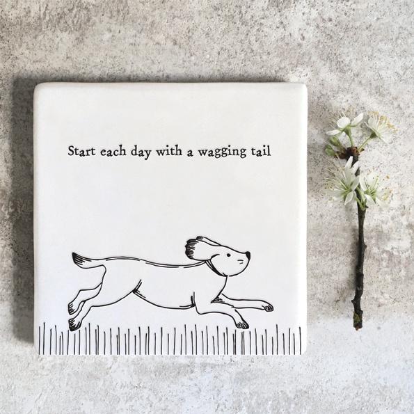 East of India Porcelain Square Coaster Running Dog