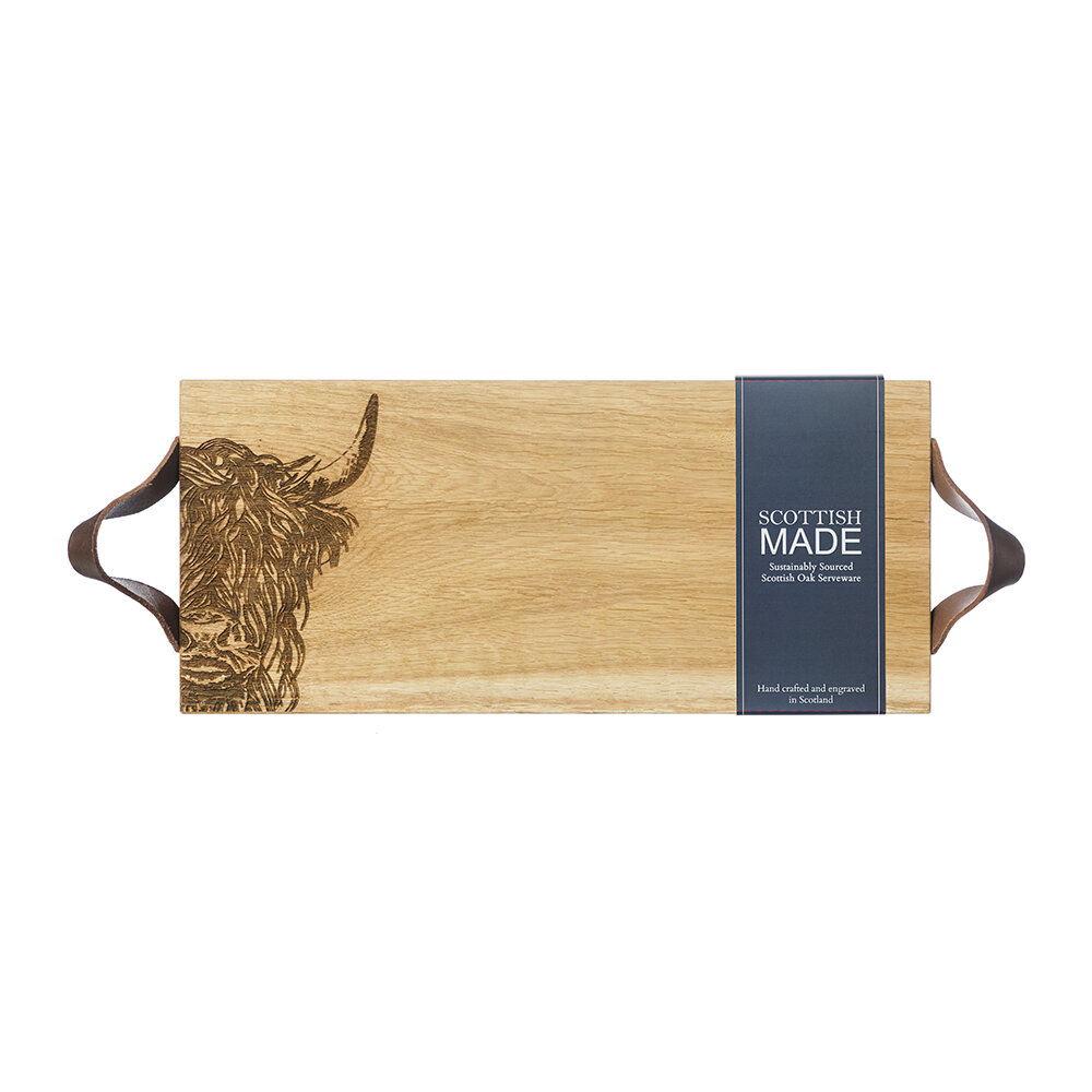 Just Slate Highland Cow Oak Serving Tray