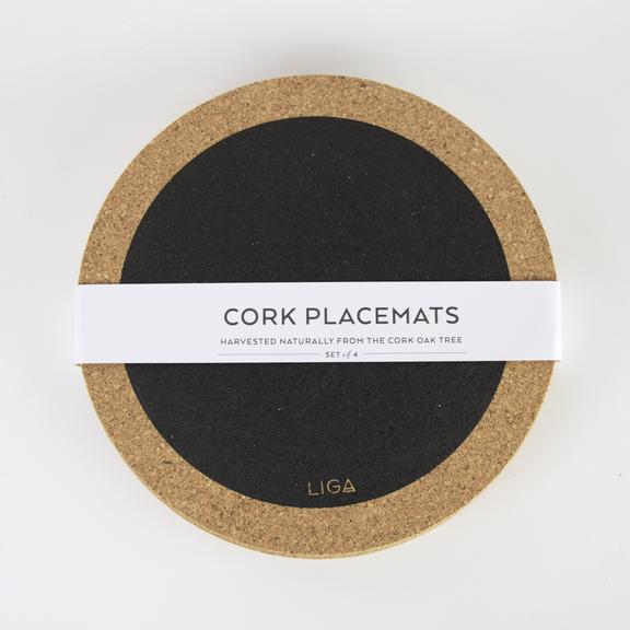 Love Liga Set of 4 Round Black Hole Cork Placemat