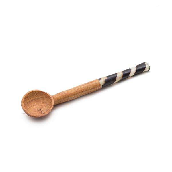 Olive Wood Sugar Spoon With Black Batik Handle