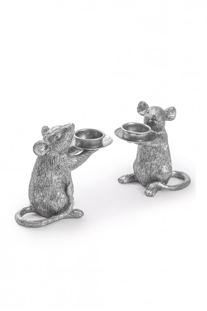 The Home Collection Pair Of Silver Mouse Candle Holders TPR 51
