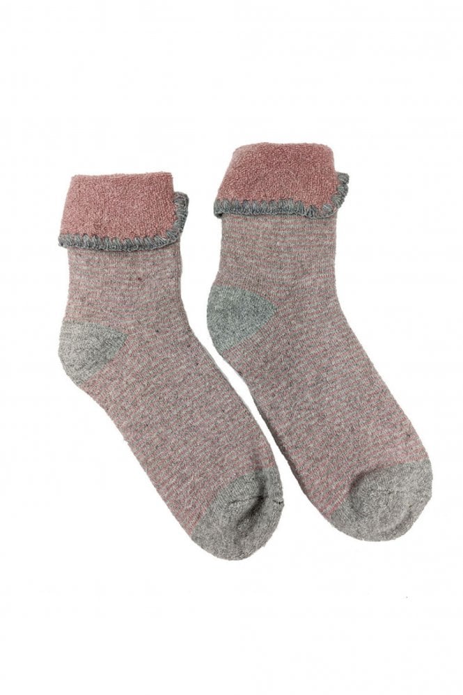 Joya Pink And Grey Stripe Bed Socks