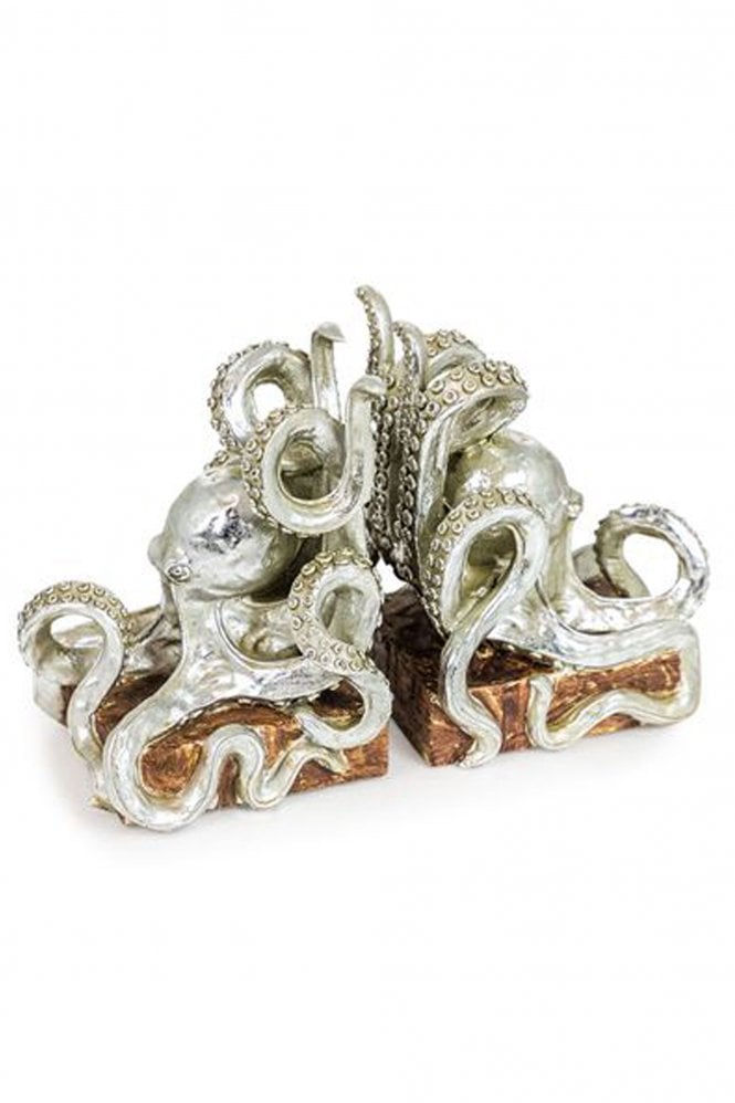 The Home Collection Antique Silver Octopus Bookends