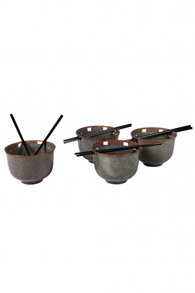 The Home Collection Set Of 4 Dakaya Noodle Bowl With Chopsticks