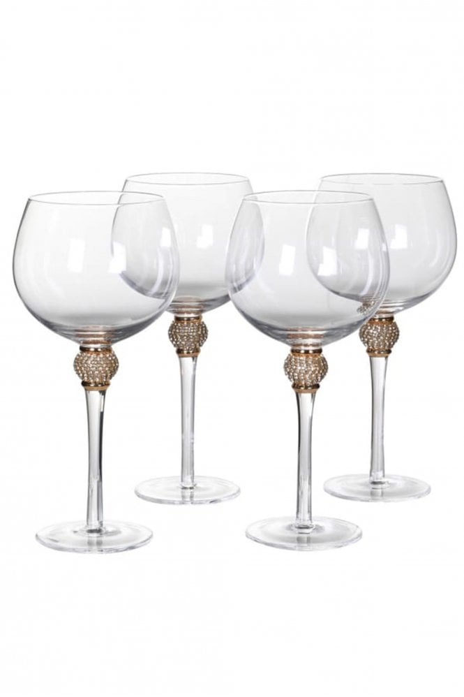 The Home Collection Set Of 4 Gold Diamante Gin Glasses