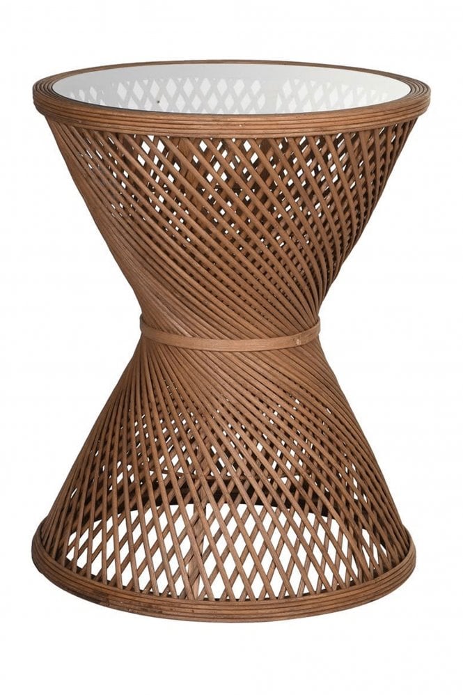 Criss Cross Woven Bamboo Side Table