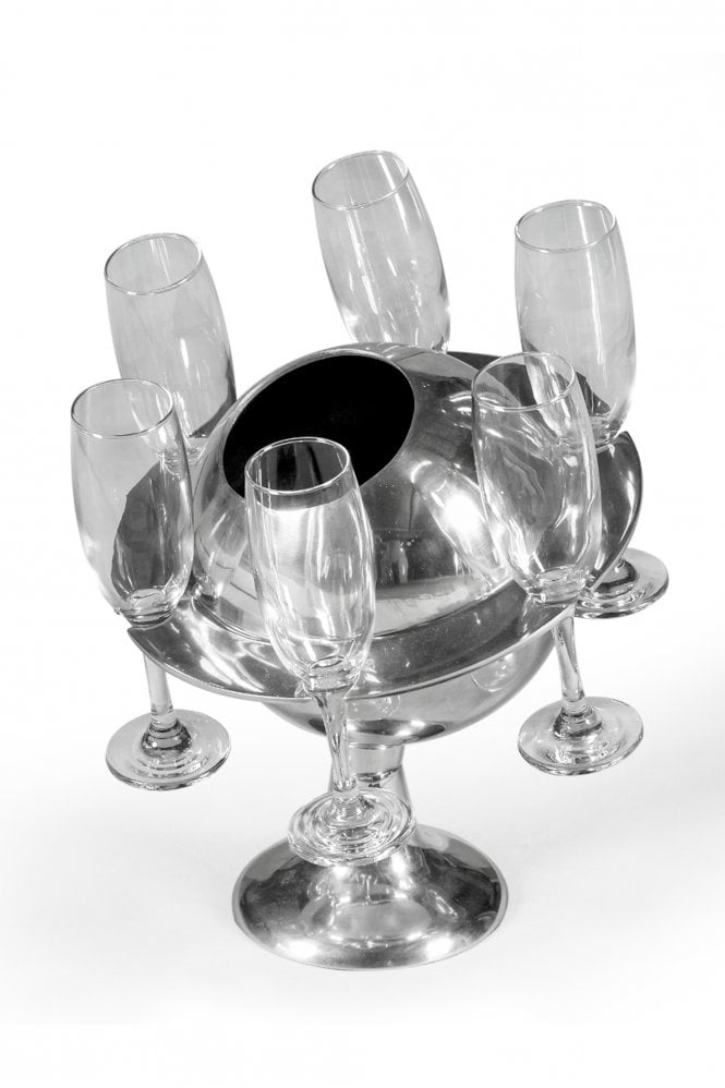 The Home Collection Polished Aluminum Saturn Ice Bucket With 6 Glasses