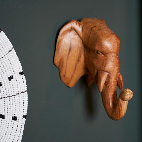 Hand Carved Wall Head Decoration Elephant