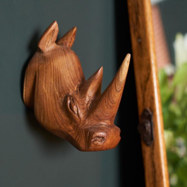 Hand Carved Wall Head Decoration Rhino