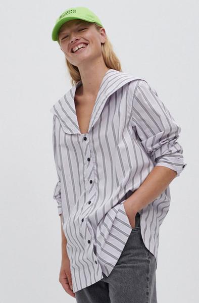 Cotton V Neck Stripe Shirt