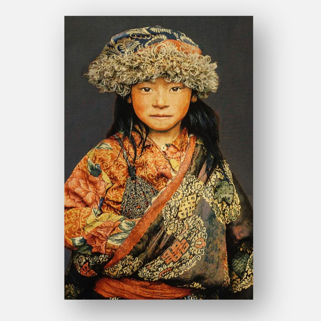 Tibetan Child Tapestry Wall Art Blue-Gray