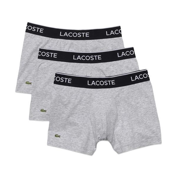 Lacoste 3 Pack Cotton Stretch Trunks Grey Chine