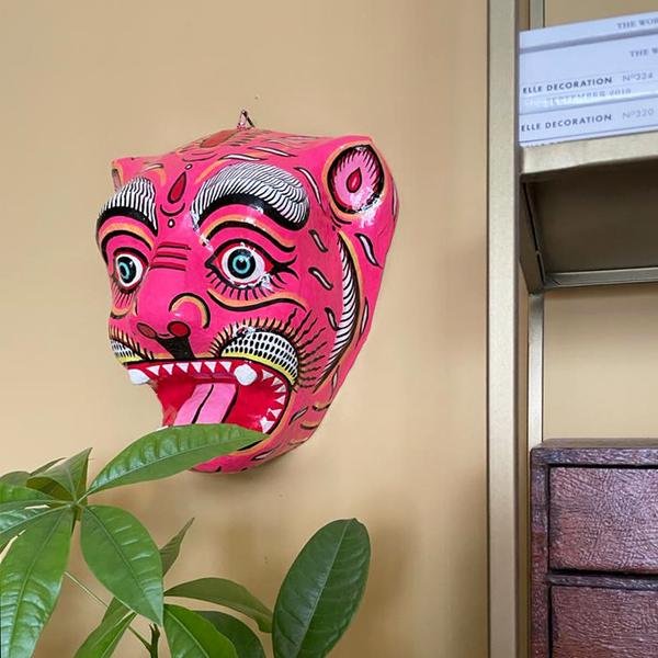 Indian Paper Mache Tiger Mask Pink