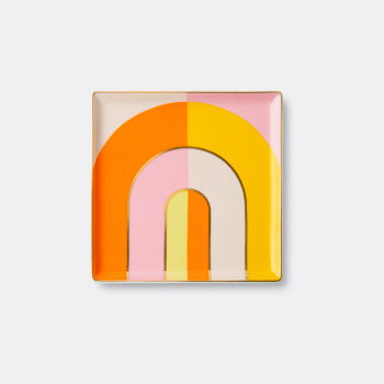 Octaevo Contemporary Riviera Arch Orange, Yellow and Pink Porcelain Tray With Gold