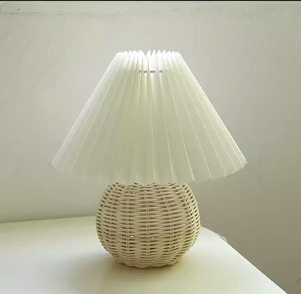 T&SHOP Rattan Ball Lamp With Pleated Lampshade