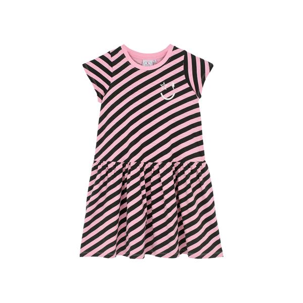 Kids Swing Dress Pink and Black Bold Stripe